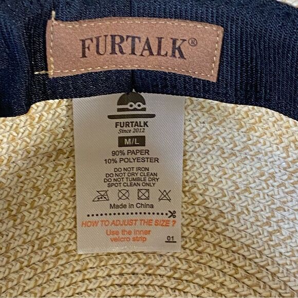 Furtalk Wide Brim Straw Beach Hat w Adjustable Strap Womens Size Medium Large - Picture 6 of 8